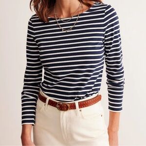 Boden Ella Breton Navy and White Striped Long Sleeve Top